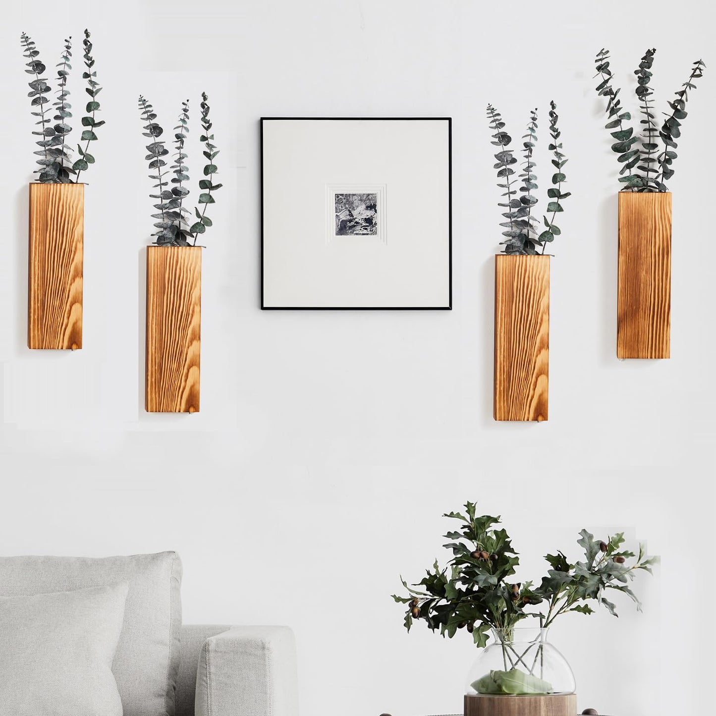 SOONOW 4 Pack Wood Wall Planter - Modern Farmhouse Wood Wall Decor for Living Room, Bedroom, Bathroom, Home and Office - Wooden Pocket Vase for Dried Flowers and Faux Plants Indoor Decor