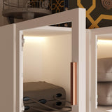 Hitow Wardrobe Cabinet with LED Light Strips, Armoire Closet with Glass Doors, Wooden Large Wardrobe with 5 Tiers Shelf & Hanging Rod, Modern Bedroom Armoire Clothes Organizer, White 47.2" W Hitow