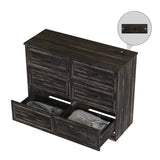 Fameill Dresser for Bedroom, 6 Drawer Wide Dressers Organizer with Charging Station for Hallway with Metal Handles, Dark Brown Fameill