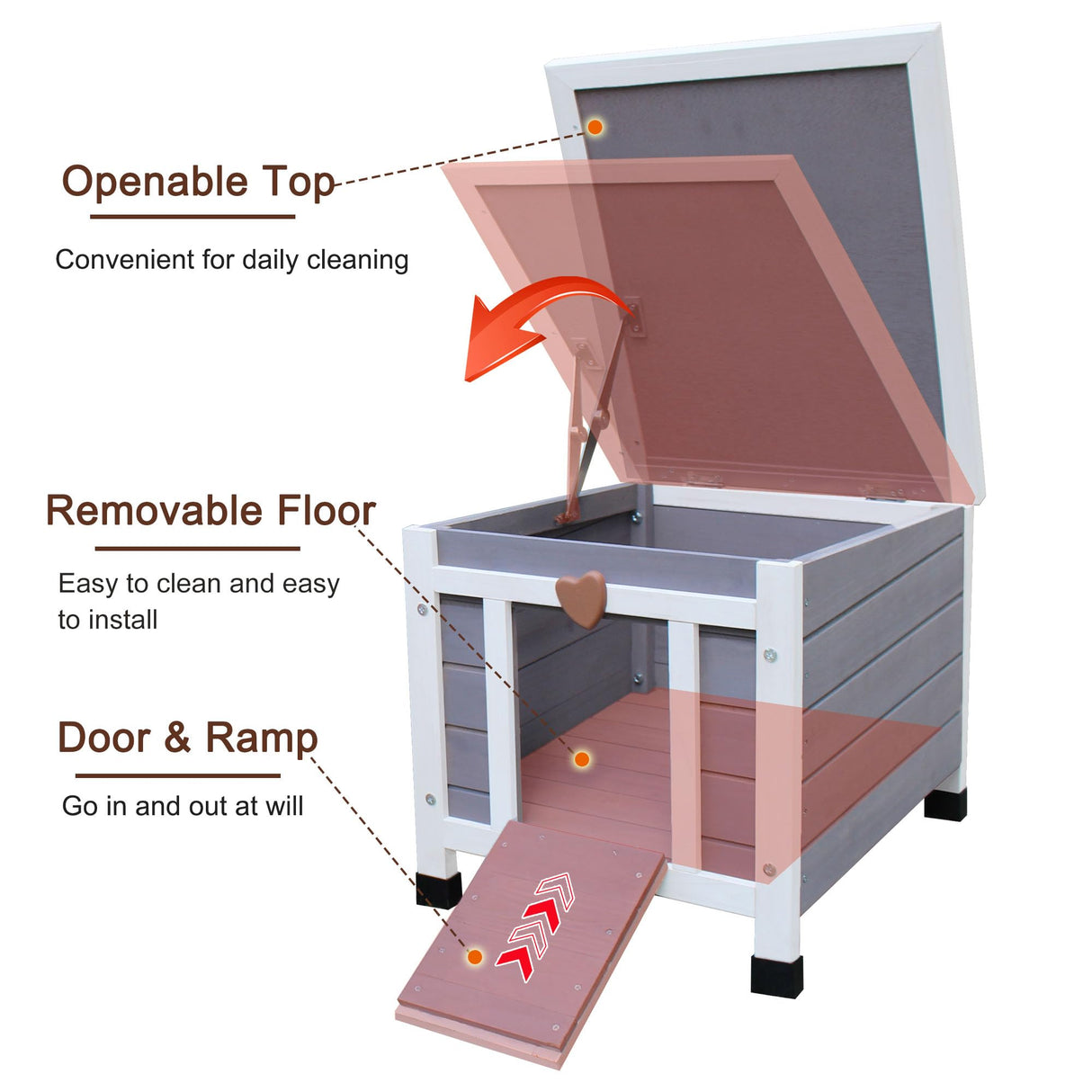 Rockever Outdoor Cat House,Outdoor cat Houses for Feral Cats Weatherproof Rabbit Hutch Small, Wooden Small Pet House and Habitats-Grey with Mat Rockever