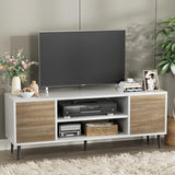 YESHOMY Modern TV Stand for 65" Television, Entertainment Center with Two Storage Cabinets, Retro Style Media Console for Living Room, Bedroom, Office, 58 Inch, White and Coffee YESHOMY