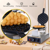Dyna-Living Bubble Waffle Maker Commercial Egg Puff Waffle Iron Machine, 1400W Electric Stainless Steel Hong Kong Egg Waffle Maker, Egg Puff Waffle Iron for Home, 180° Rotating, Non-stick Coating Dyna-Living