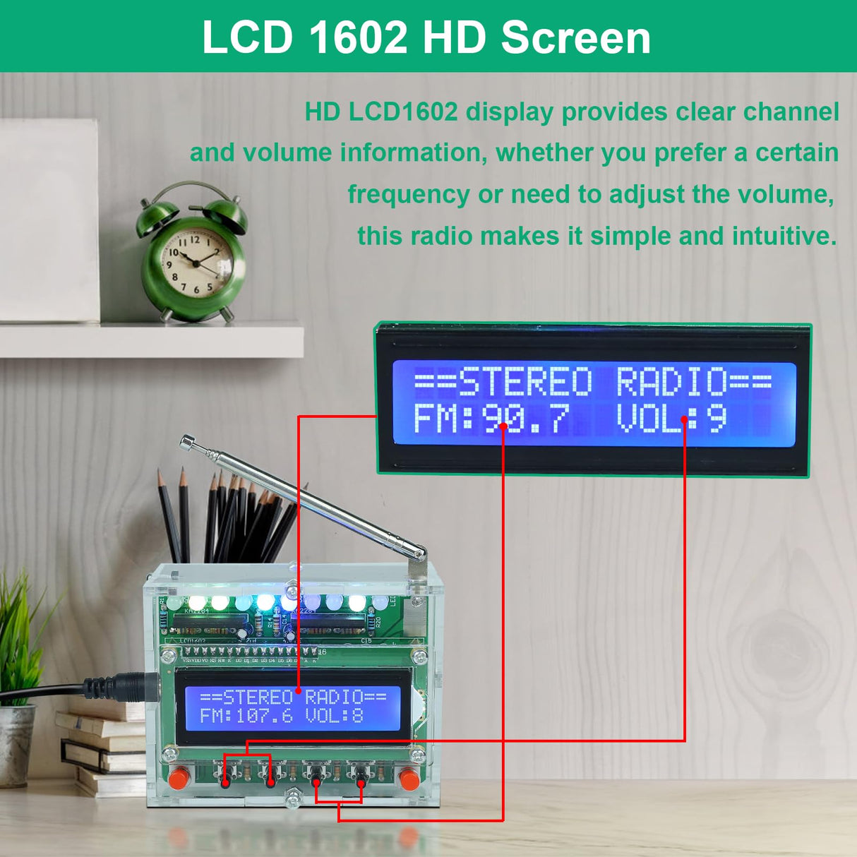 FM Radio Kit, ICSTATION Soldering Projects Radio with LED Flashing Lights FM 87-108MHz Soldering Practice Kit DIY Radio Kit LCD1602 Display for Learning Teaching STEM Education Father's Day Present IS