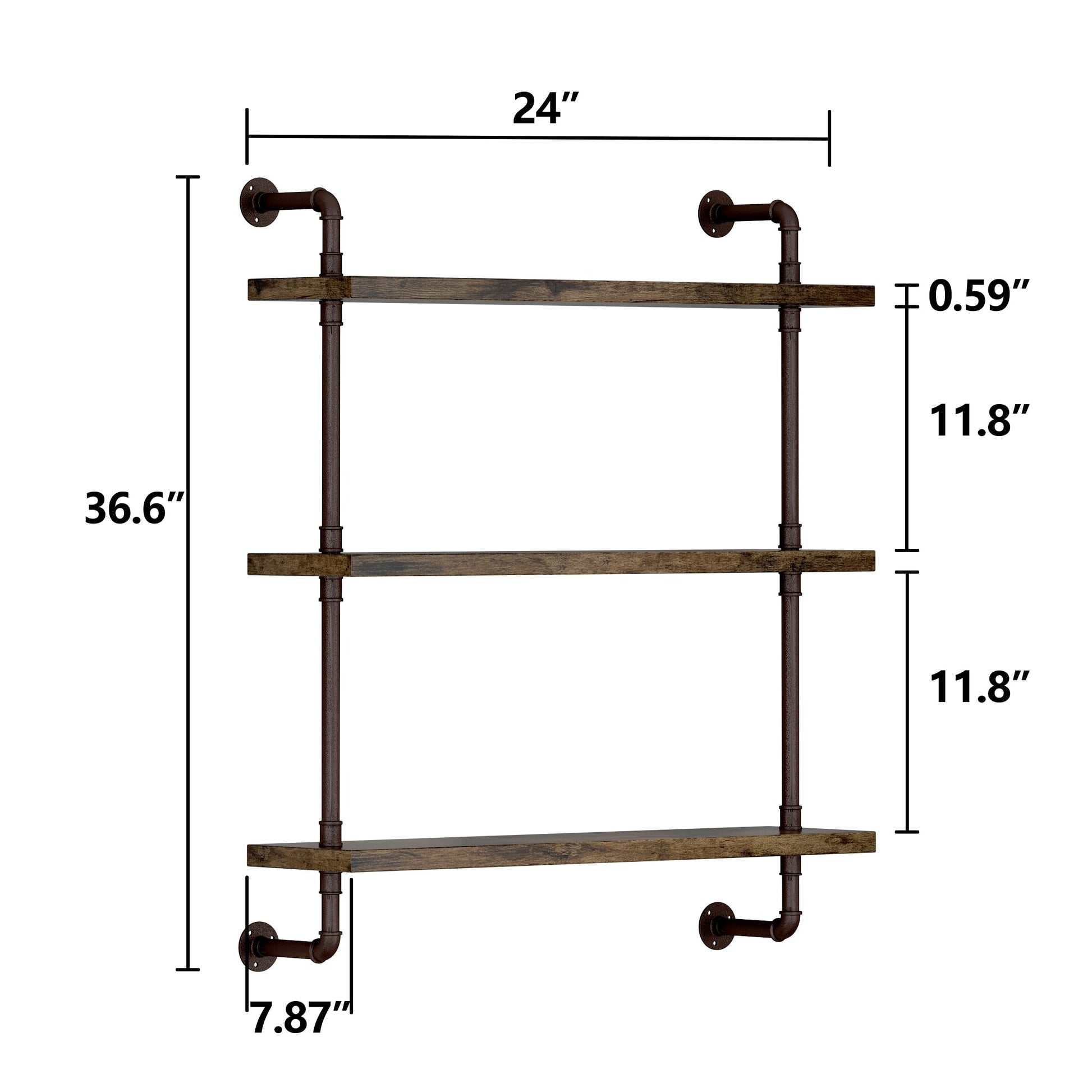 Helsin 3 Tier Industrial Pipe Shelf Rustic Wood Floating Shelves,Wall Display Bookshelf,Storage Rack Sundries Holder for Kitchen Office Bathroom Organization and Home Decor (24inch) - WoodArtSupply