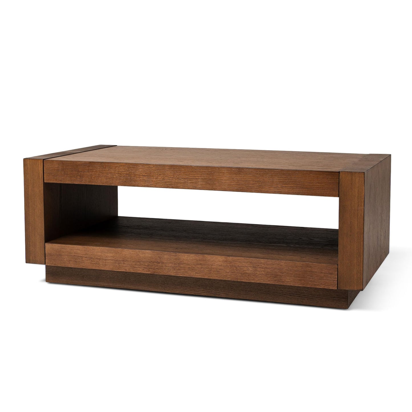 Maven Lane Artemis Large 2 Tier Contemporary Rectangle Wooden Center Coffee Table with Shelf Storage for Living Room in Refined Brown Finish - WoodArtSupply