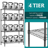 IZEUK 4-Tier Heavy Duty Steel Storage Shelves, Metal Shelf Wire Shelving Rack for Pantry, Kitchen, Garage, or Office Organization (29.5" W x 13.7" D x 47.2" H, 1000LBS, Black) IZEUK