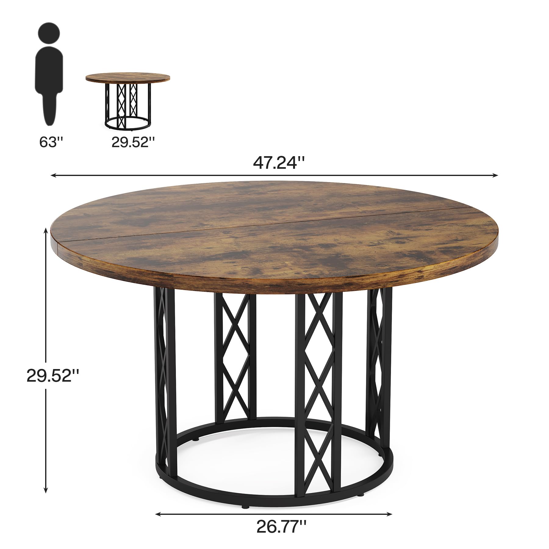 Tribesigns 47" Round Conference Table, Round Business Meeting Table with Metal Base, Small Seminar Table Reception Negotiation for Office Meeting Conference Room - WoodArtSupply