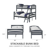 DHP Brady Wood Bunk Bed Frame, Twin over Full, Grey DHP
