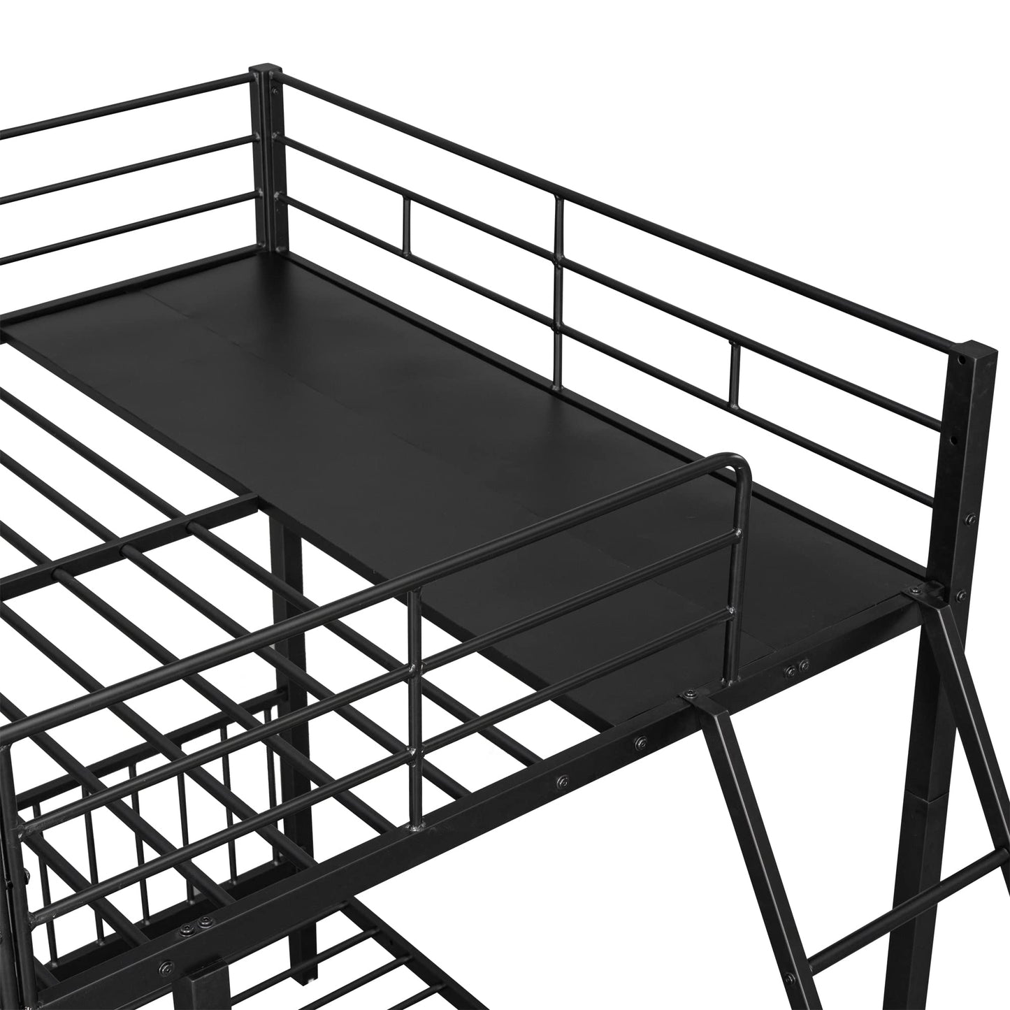 Harper & Bright Designs Metal Triple Bunk Bed with Drawers and Guardrails, Full Over Twin & Twin Bunk Bed for 3, Space-Noise Free, No Box Spring Needed - Black