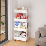 Calmootey 4-Tier Rolling Utility Cart with Drawer,Multifunctional Storage Organizer with Plastic Shelf & Metal Wheel,Storage Cart for Kitchen,Bathroom,Living Room,Office,White Calmootey