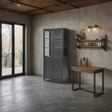 Virubi 76.75'' Tall Display Cabinet with Lights and Storage, Steel Curio Cabinet with Glass Doors, 3-Sided Glass, LED Lights for Hallways, Living Room, Kitchen, Home Decor and Office (Black) Virubi