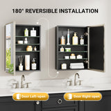 QueenFun 24''x 30'' Brushed Nickel Medicine Cabinet, Recessed or Surface Framed Medicine Cabinet with Beveled Mirror Pre-Assembled, Reversible Bathroom Storage Vanity Cabinet with Adjustable Shelves QueenFun