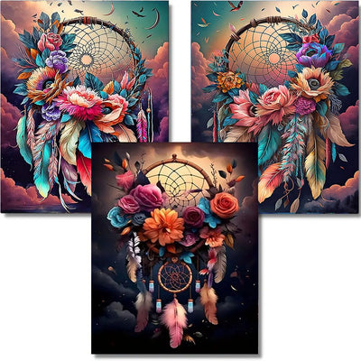 OFRKE Diamond Painting Kits for Adults, 3 Pack Colorful Dream Catcher DIY 5D Diamond Art Kits for Beginners Full Round Drill Diamond Crystal Craft Kits for Home Wall Art Decor Gifts 12x16 inch