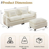 URRED Cloud Couch Modular Sectional Sofa, 82.6" Modern L Shaped Deep Seat Sofa with Ottoman & Pillows, Ultra Comfy Chenille Couches for Living Room, Bedroom or Apartment, White URRED