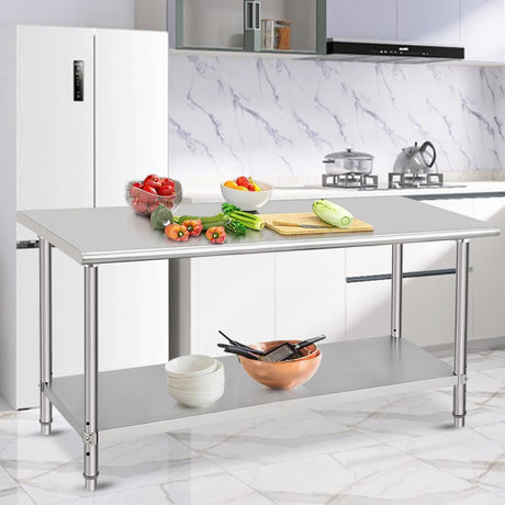 ACONEE Food Prep Stainless Steel Table, Stainless Steel Worktable 72x30x35 Inch, Heavy Duty Metal Table Cart Worktable with Undershelf, Commercial Workstation for Kitchen Restaurant Garage, Silver ACONEE