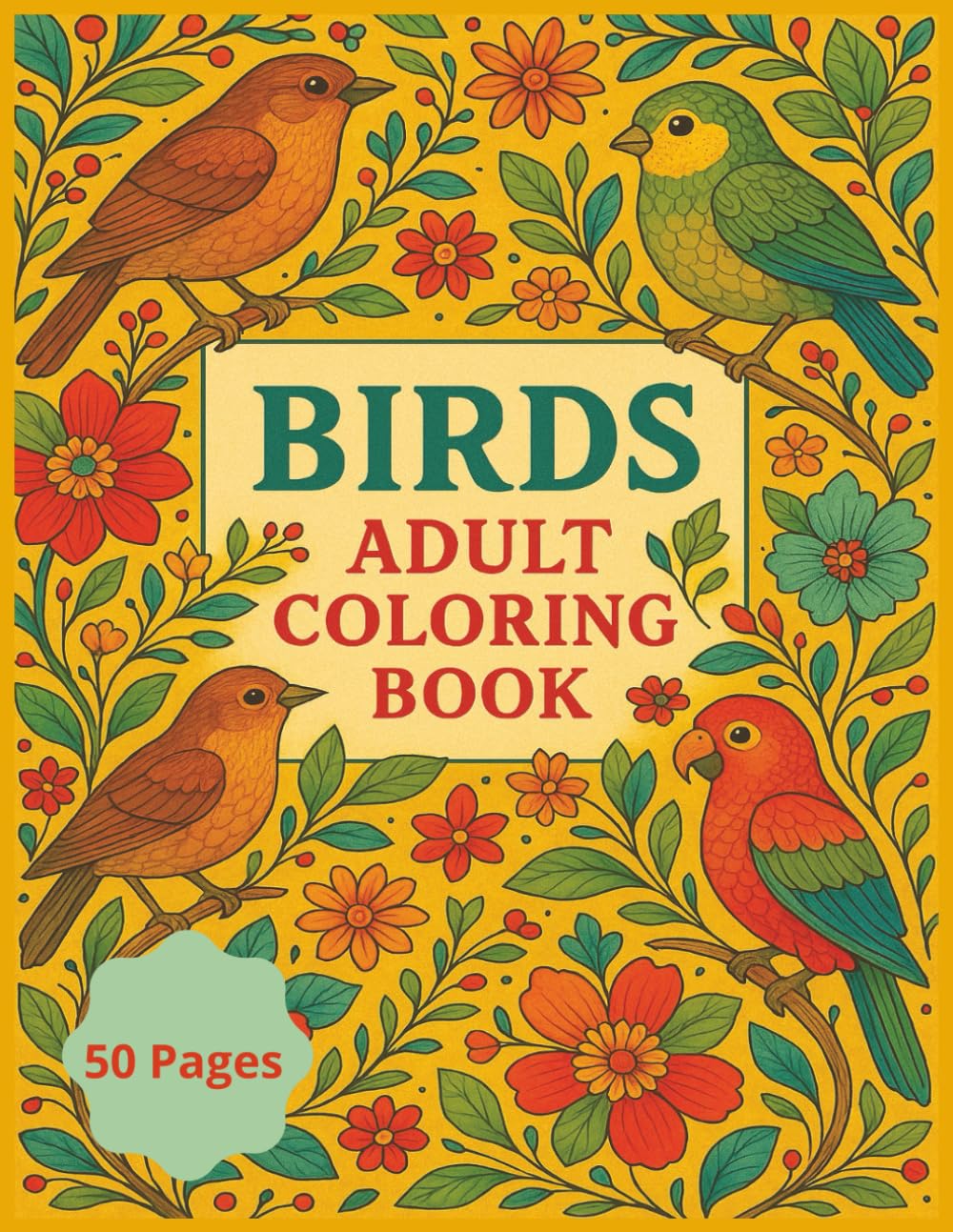 Birds Adult Coloring Book: Birds Themed Intricate Adult Coloring Book Majosta