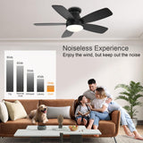JSAITEE Ceiling Fans with Lights, 42 Inch Low Profile Ceiling Fan with Light and Remote/App Control, Flush Mount, Reversible, 3CCT, Dimmable, Noiseless, Black Ceiling Fan for Indoor/Outdoor Use JSAITEE