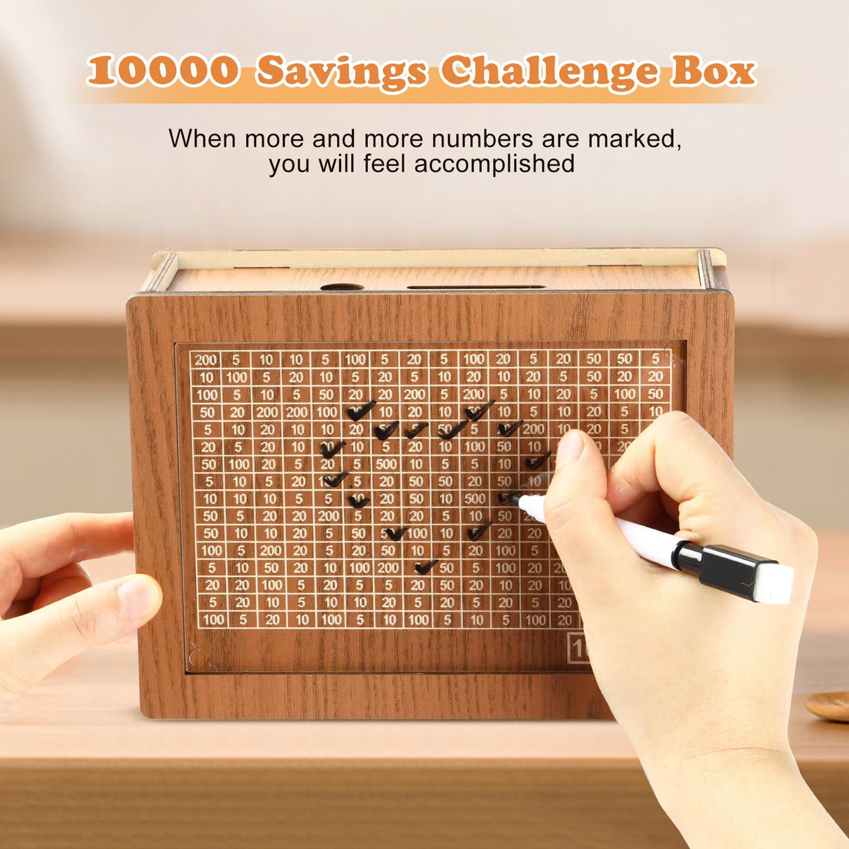 10000 Savings Challenge Box, Cashbox Kakeibo Money Box, Cash Vault Wooden Savings Box 10,000 Dollar, Wooden Digital Piggy Bank for Adults Kids, Money Save Box 10k Smash, Caja De Ahorros, Money Saver CVLDM