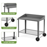 Outdoor Metal Potting Bench with Wheels, Heavy Duty Garden Workbench Table with Storage Shelf (Dark Gray, 36"x38.8") DDK