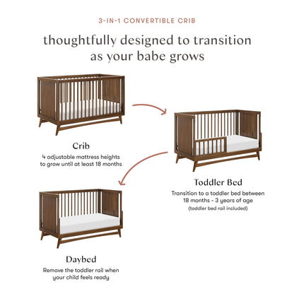 Babyletto Peggy 3-in-1 Convertible Crib with Toddler Bed Conversion Kit in Natural Walnut, Greenguard Gold Certified