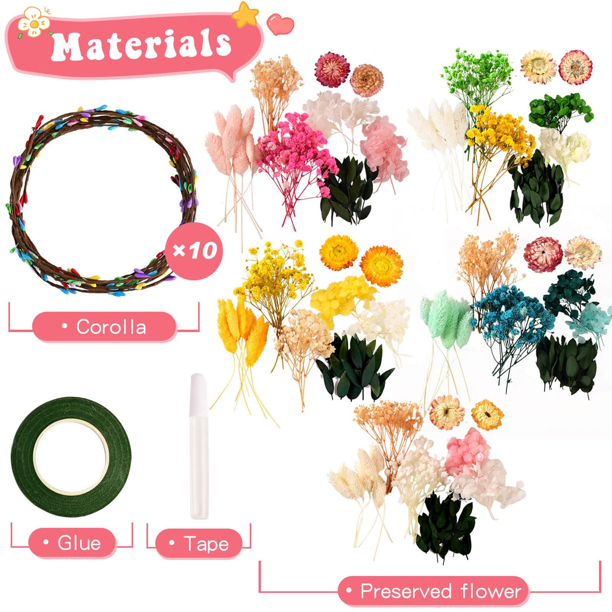 Koceko Real Flower Crown Making Kit for Girls, 10PCS DIY Preserved Flower Headband Craft Kit, Jewelry Making Kit - Perfect Arts Birthday Gifts, Toys for Children Ages 6 7 8 9 10 Years Old & Up Koceko