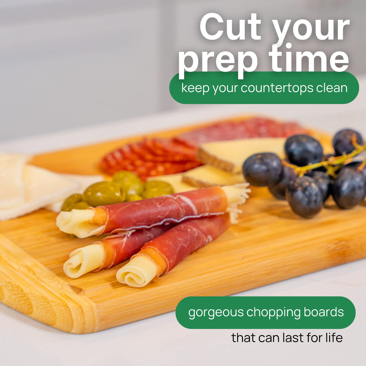 GREENER CHEF 12 Inch Small Bamboo Cutting Board with Lifetime Replacements - Small Wooden Chopping Board for Kitchen, Meat, Vegetables, Cheese, Bread, Charcuterie, and Everyday Food Prep Greener Chef