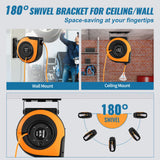 VEVOR Retractable Extension Cord Reel, 65 FT Heavy Duty 12AWG/3C SJTOW Power Cord, with Lighted Triple Tap Outlet, 15 Amp Circuit Breaker, 180° Swivel Bracket for Ceiling or Wall Mount VEVOR