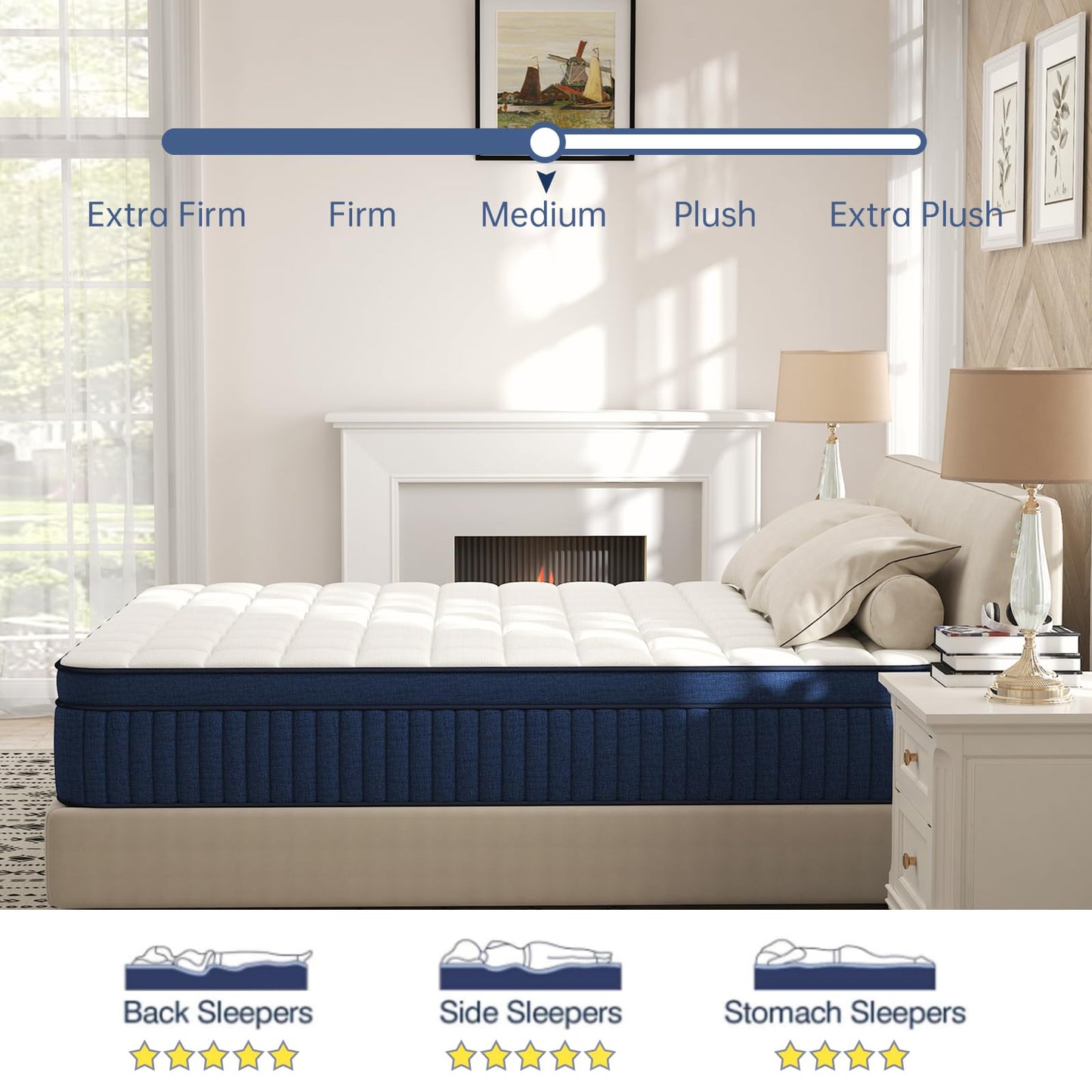 Queen Mattress, 14 Inch Queen Size Mattress in a Box, Hybrid Mattress Queen Size, Ultimate Motion Isolation with Gel Memory Foam and Pocket Spring, Medium Firm, Edge Support