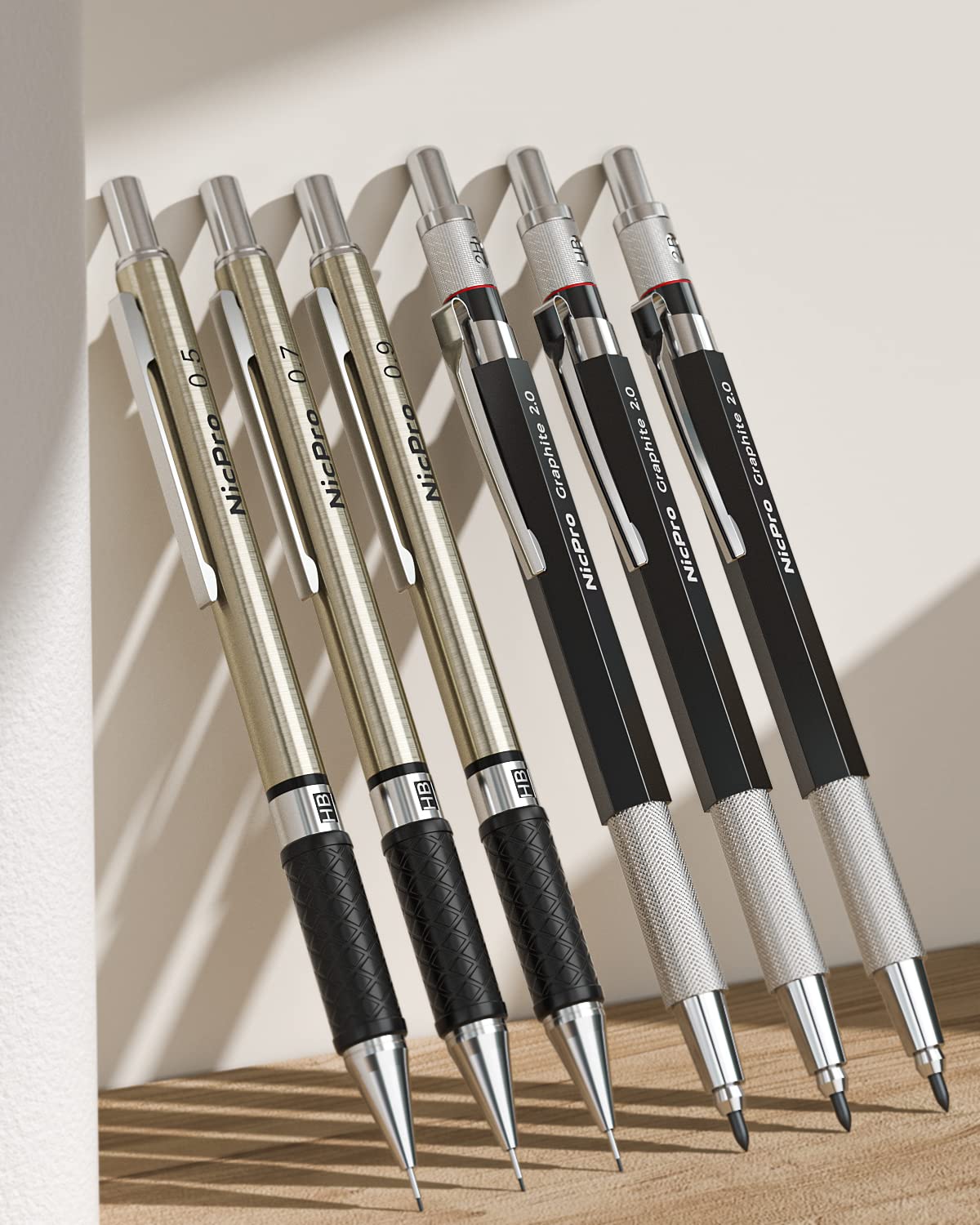 Nicpro 30PCS Art Mechanical Pencil Set in Leather Case, Metal Drafting Pencil 0.5 mm, 0.7 mm, 0.9 mm & 3 PCS 2mm Lead Holders for Sketching Drawing With 16 Tube (6B 4B 2B HB 2H 4H Colors) Lead Refills Nicpro