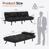 Futon Sofa Bed Convertible Solid Wood Couch Comfortable Chenille Fabric with 2 Cushions for Living Room (Black) homeokay