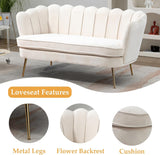 anwickjeff 59" Wide Modern Boucle Loveseat Small Sofa Small Mini Room Couch 2-Seater Sofa with Gold Metal Legs for Space Office Studio Apartment Bedroom (Beige) anwickjeff