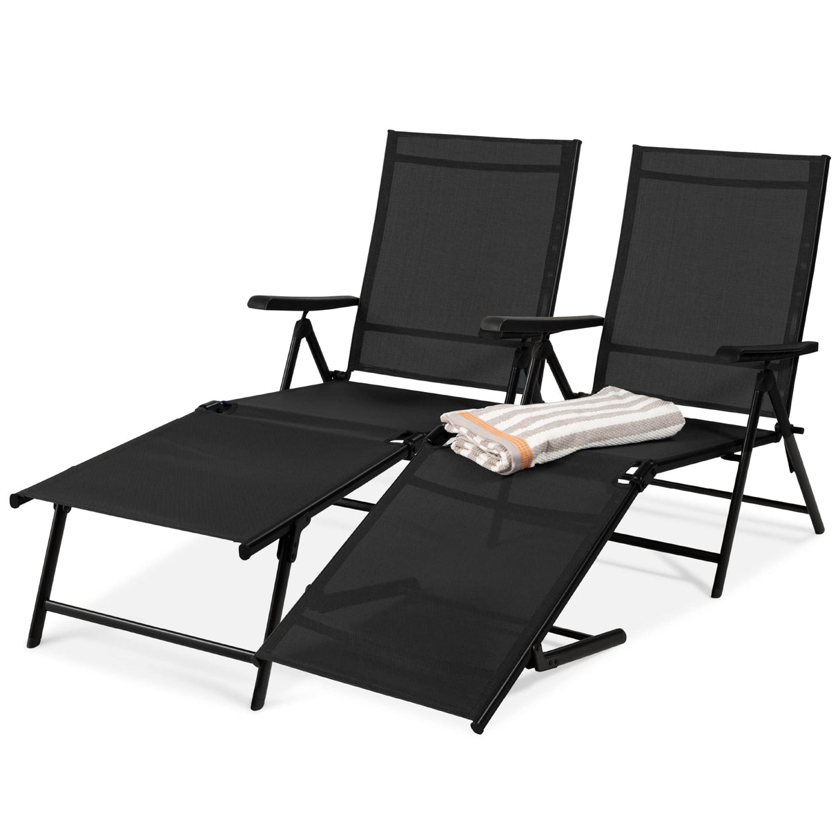 Best Choice Products Set of 2 Outdoor Patio Chaise Lounge Chair Adjustable Reclining Folding Pool Lounger for Poolside, Deck, Backyard w/Steel Frame, 250lb Weight Capacity - Black Best Choice Products