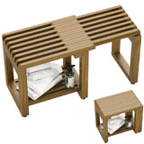 Adjustable Shower Benches for Inside Shower Length 26.4'', Acacia Wood Shower Bench Waterproof, 440lbs Bathroom Bench with Storage for Shaving Legs Spa Sauna, Shower Chair for Adults Seniors Elderly WXCOPON