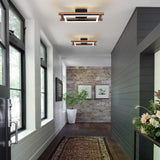 Lingkai LED Modern Ceiling Lights Wooden Square Rectangular Lamp Fixture Wood, 17.3in 12w Modern Kitchen Ceiling Lighting Fixtures 3000K for Island Bedroom Living Room Hallways Lingkai