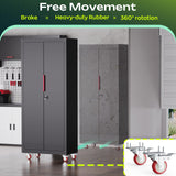 Kelueo 71" H Metal Garage Storage Cabinet with Wheels, 4 Adjustable Shelves & Locking Doors – Steel Tool Cabinet for Home,Basement,Utility Room – Garage Cabinets and Storage System, Black Kelueo