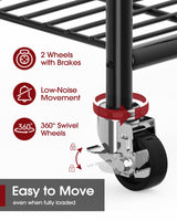 Sakugi Heavy-Duty Clothes Rack - 33.0" x 12.2" x 74.2" Clothing Rack with Shelves & Wheels, Multi-Functional Wardrobe Closet with Hooks, Sturdy Metal Garment Rack for Bedroom, Laundry, Balcony (Black) Sakugi