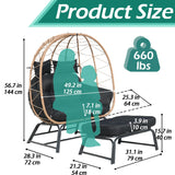 Nevsokio Double Wicker Outdoor Egg Chair,Lounge Chair with Ottoman,Oversized Patio Chair with Footrests,Cushions, Outdoor Indoor Rattan Chair (Rope, Black) Nevsokio