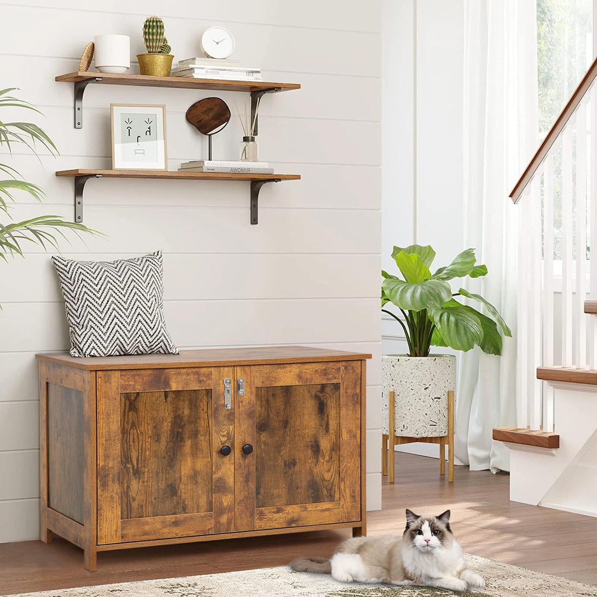 BestPet Cat Litter Box Enclosure Furniture Hidden,Wooden Cat Washroom Furniture Storage Cabinet Pet Crate House End Table with Removable Divider,Large Enough,Fit Most Cats and Litter Box BestPet