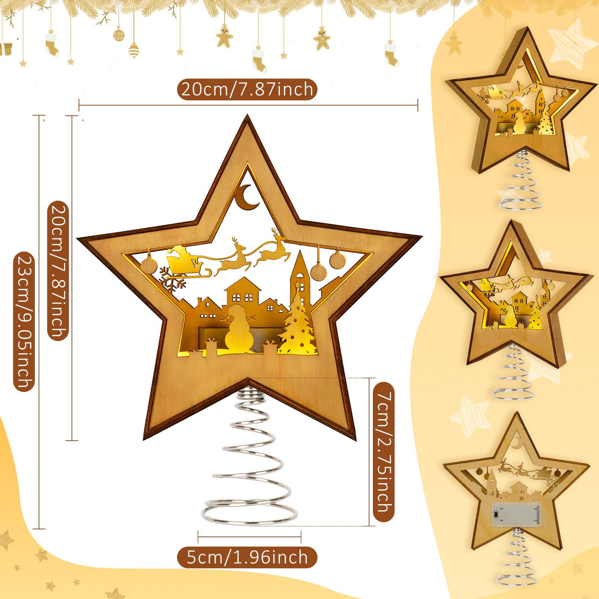 OurWarm Christmas Tree Topper Star Lighted, Wooden Star Tree Toppers Christmas Decorations, Christmas Tree Star Topper with Lights, Rustic Tree Topper for Shelves Tables Indoor Christmas Decorations OurWarm