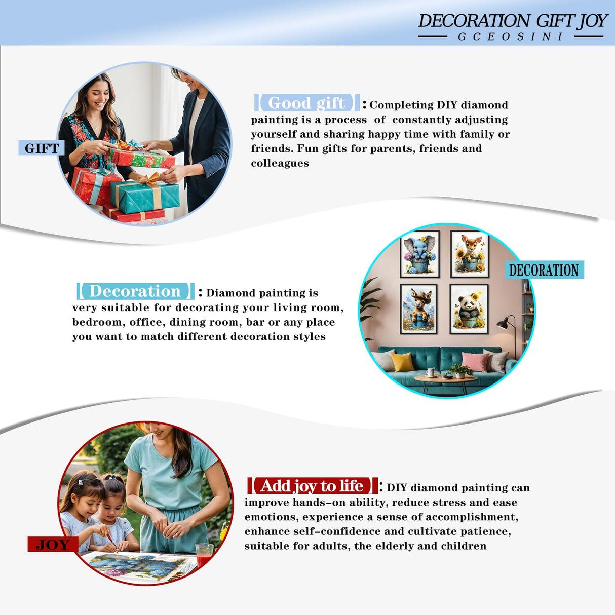 GCEOSINI 4 Pack Diamond Painting Kits for Adults, 12x16 Inch 5D Diamond Art Kits for Beginners, Full Drill Paint with Diamonds Dots Diamond Painting Kits Gem Art for Home Decor (Animal 01) GCEOSINI