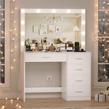 Irontar Vanity Desk with Charging Station, Makeup Table with Large Mirror, Makeup Vanity with Lights, Brightness Adjustable, Dressing Table Desk with 5 Drawers, Bedroom Vanity Table, White WDT010W Irontar