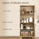 Hosnnile 71'' Kitchen Pantry Storage Cabinet, Farmhouse Rustic Freestanding Buffet Hutch Cupboard with 4 Doors + Open Top, Coffee Bar with 2 AC Outlets + 2 USB Charging Ports for Home, Kitchen Hosnnile