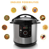 MegaChef 12 Quart Digital Pressure Cooker with 15 Preset Options and Glass Lid, Silver Megachef