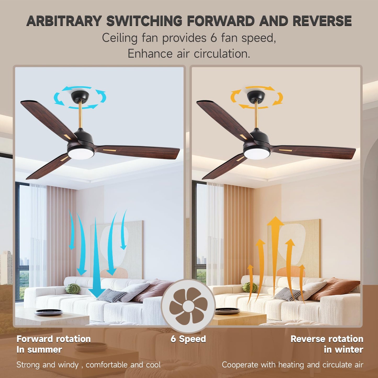 AUNLPB 60 inch Farmhouse Rustic Ceiling Fans with Lights, Solid Wood Ceiling Fan, Outdoor Ceiling Fans for Patios Waterproof, DC Reversible Motor High CFM Large Ceiling Fan for Exterior, Front Porch