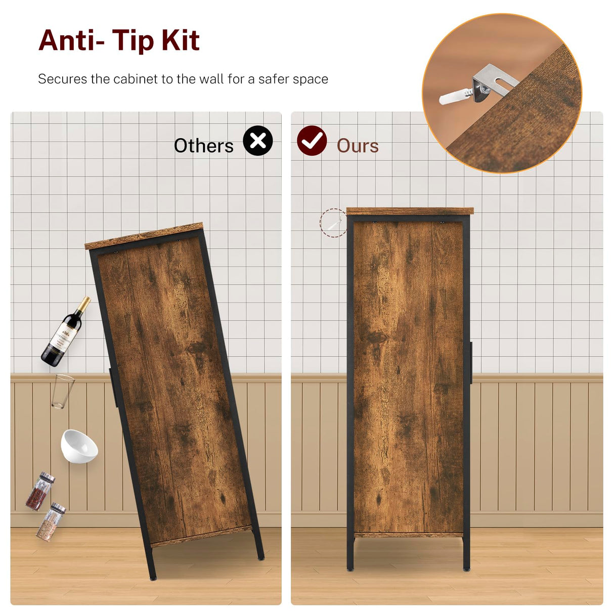 FIONESO Storage Cabinet, Farmhouse Cabinet with Barn Doors & Shelf, Entryway Cabinet, Small Cabinet for Living Room, Dining Room, Entryway, Rustic Brown FIONESO