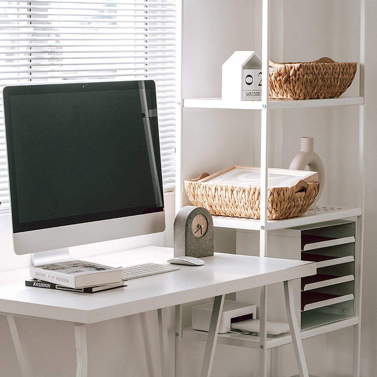 FairyHaus Wicker Baskets with Handles, Natural Wicker Basket for Organizing Shelves, Small Hand Woven Water Hyacinth Storage Baskets Set of 2, 14.96x10.04x4.73 FairyHaus