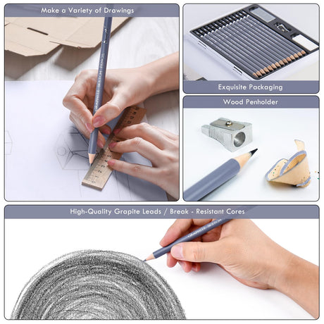 Brusarth Professional Sketch Pencils for Drawing Set - Graphite Pencils (4H-10B), Graphite Sticks, Erasers and Sharpener, Art Pencils for Sketching- Ideal for Artists and Beginners,17Pcs Brusarth