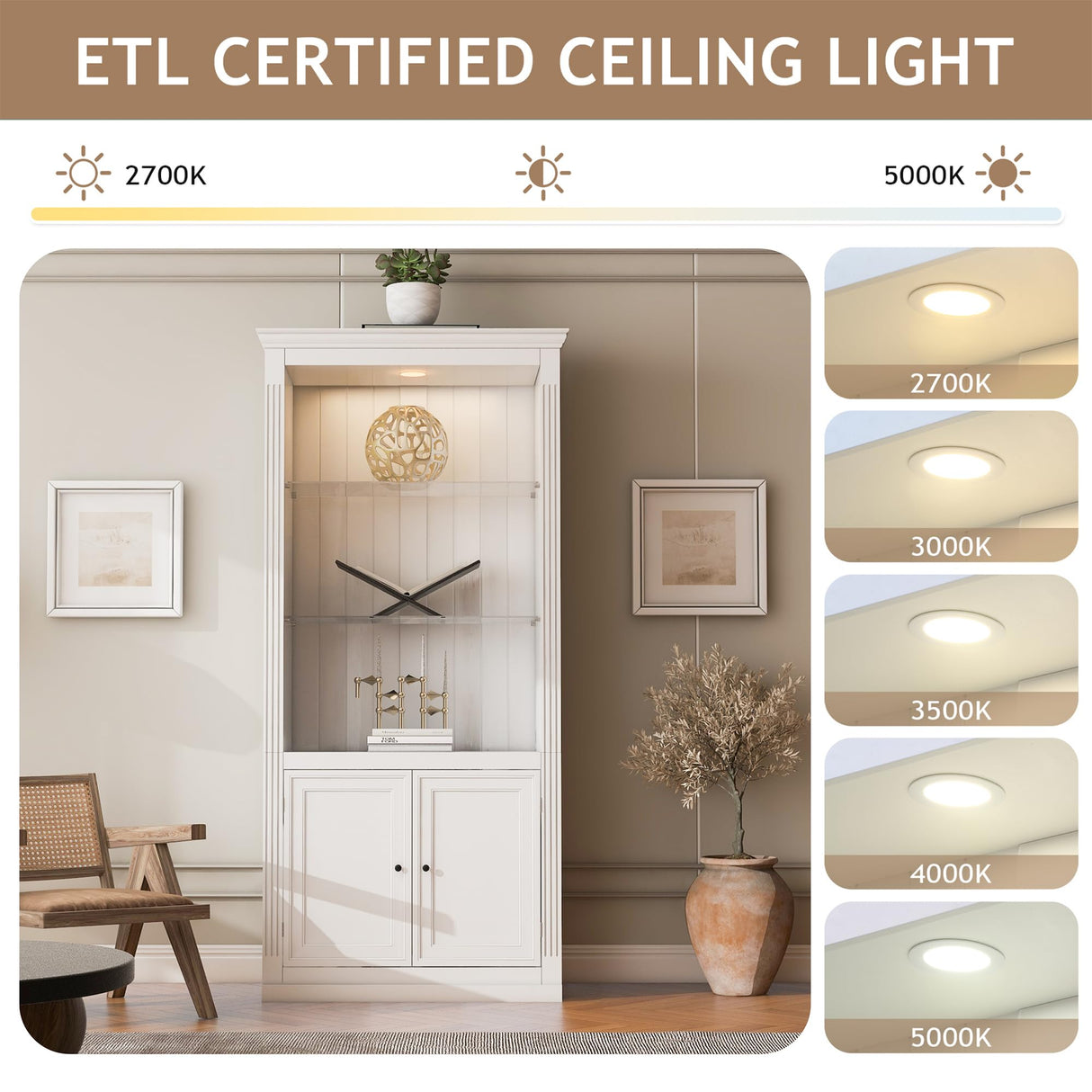 78.75'' Display Shelves,Display Cabinet with Adjustable LED Ceiling Light, Retro-Style Bookcases with Tempered Glass Shelves for Living Room, Home, Office, Studio or Workspace, White THINK 30