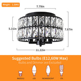 JWLUYN Black Crystal Flush Mount Ceiling Light, 4 Lights Black Dining Room Light Fixtures with E12 Base, Modern Close to Ceiling Light Fixture for Bathroom, Hallway, Kitchen, Bedroom, Entryway JWLUYN