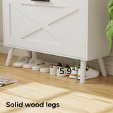 Homleke Farmhouse Shoe Storage Cabinet with 2 Flip Drawers and Barn Door Design, Adjustable Shelves, Modern Hidden Slim Narrow Shoe Rack Cabinet for Entryway, Foyer, Hallway, Living Room, White Homleke